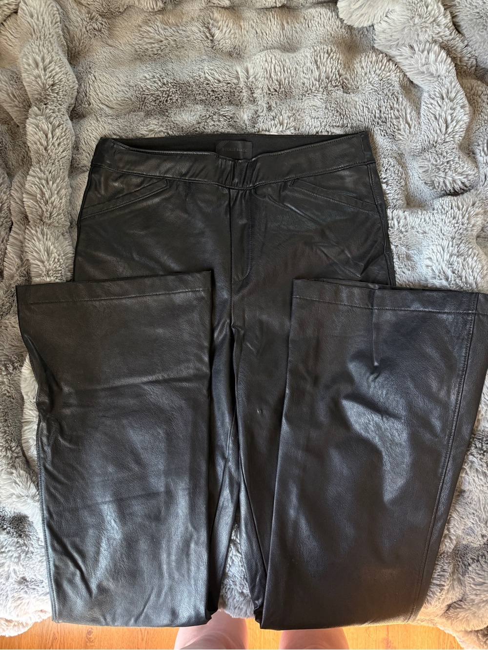 Buckle Black Faux Leather Flare Pants